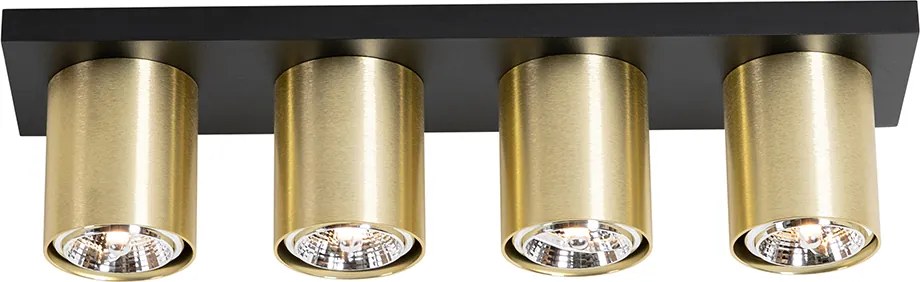 Nowoczesny plafon z reflektorami czarny ze złotem 4-światła - Tubo