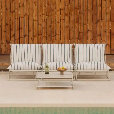 Zestaw Ogrodowy Z Modułową Sofą 3-częściową I Rozkładanym Stolikiem Bocznym Amaro Kremowa Tapioca - Dark Blue - Sklum