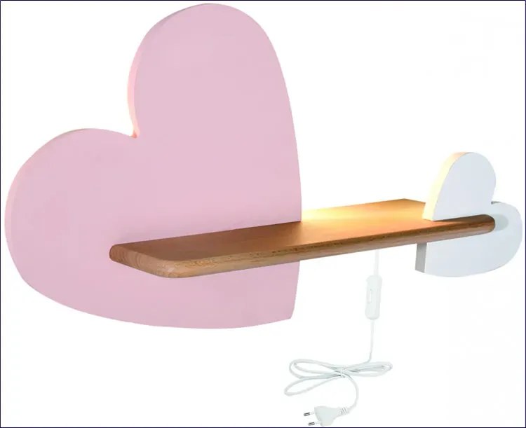 Różowo-biały kinkiet dziecięcy w kształcie 2 serc - K016 H9-G63