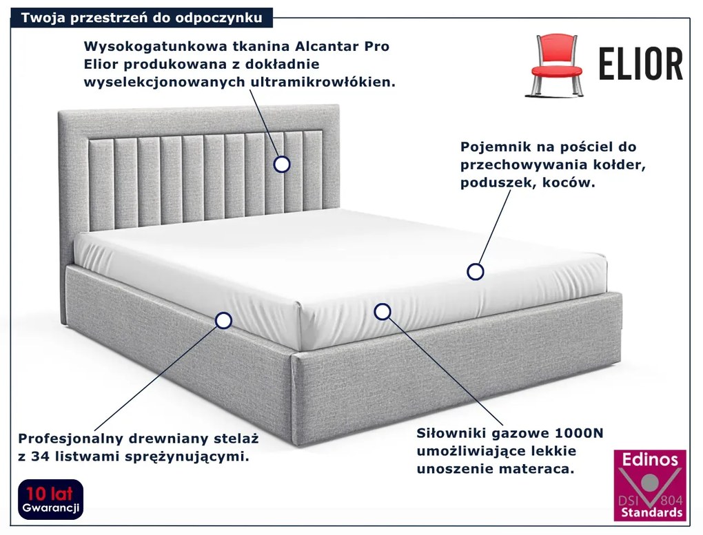 Jasnoszare łóżko tapicerowane z zagłówkiem 3 rozmiary D6-S94