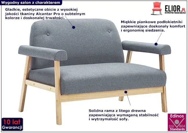 Tapicerowana sofa 2-osobowa Uxis 2G - jasny szary