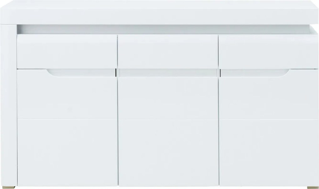 Komoda Trzydrzwiowa z Szufladą do Salonu IVORY Biała / Biały połysk 152 cm Nowoczesna