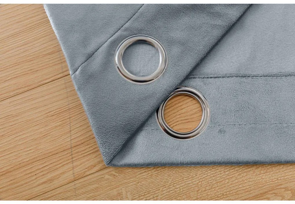 Zasłona zaciemniająca VELVET szaro-niebieska 140x250 cm (2 szt.), kółka metalowe