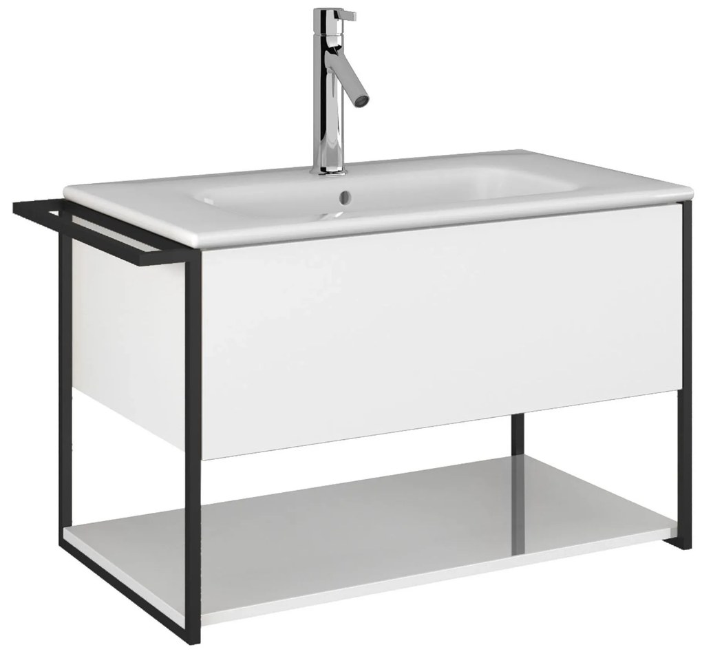 Szafka łazienkowa wisząca biała loftowa 80 x 45 cm z umywalką z otworem VALO