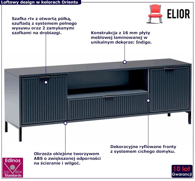 Stojąca szafka rtv z lamelami granat - Tardes 6X