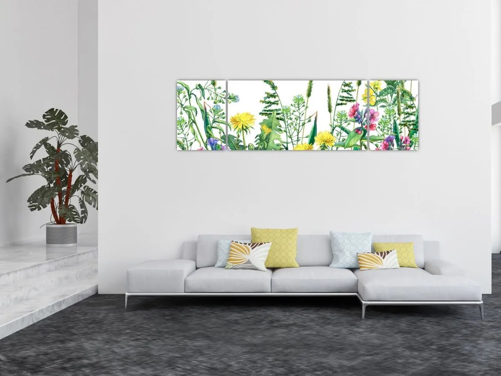 Obraz - Malowane kwiaty łąkowe (170x50 cm)
