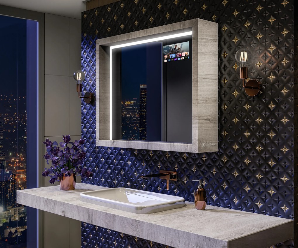 Lustro łazienkowe LED z ramą WoodenFrame w kolorze Dąb Oslo