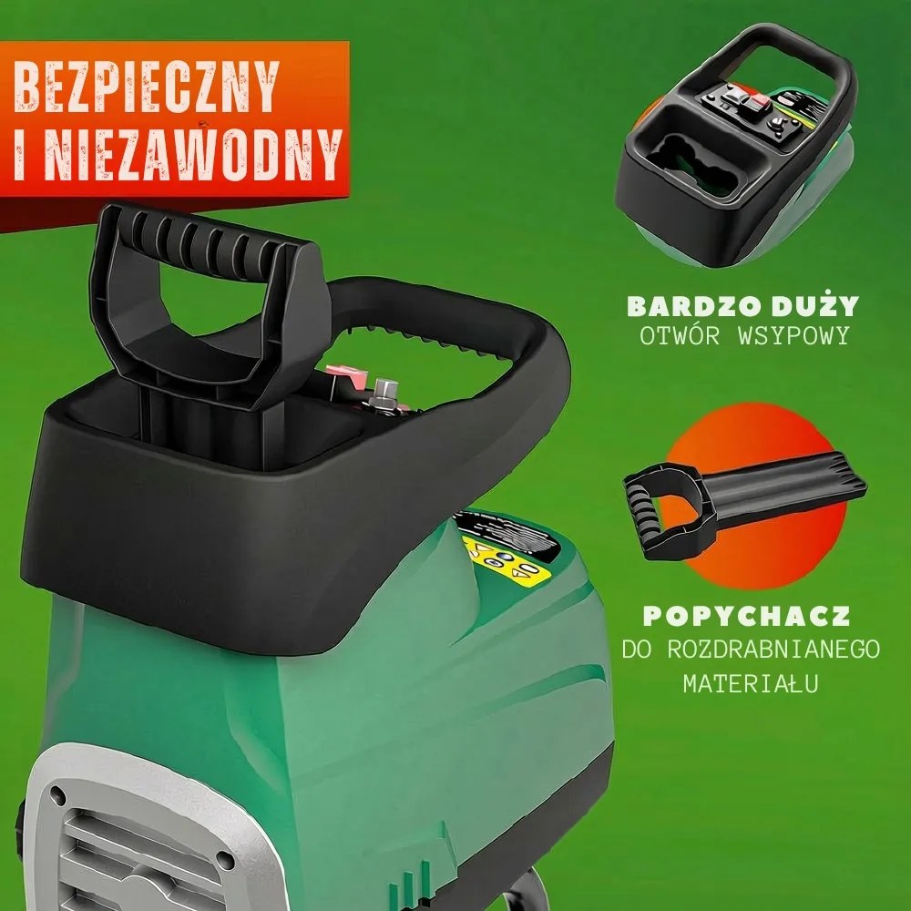 Rozdrabniacz do gałęzi DIOX+2x worek 60l, 3100W czarny/zielony Gardebruk