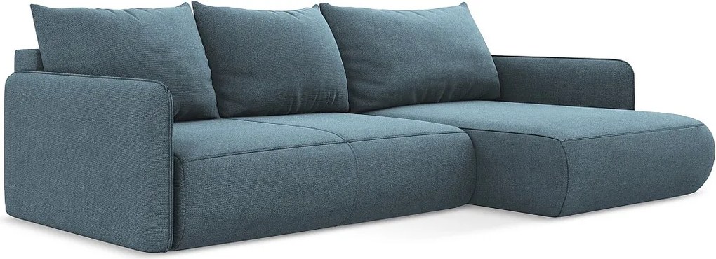 Narożnik prawostronny z funkcją spania - z tkaniny strukturalnej - jasny niebieski - NANEA