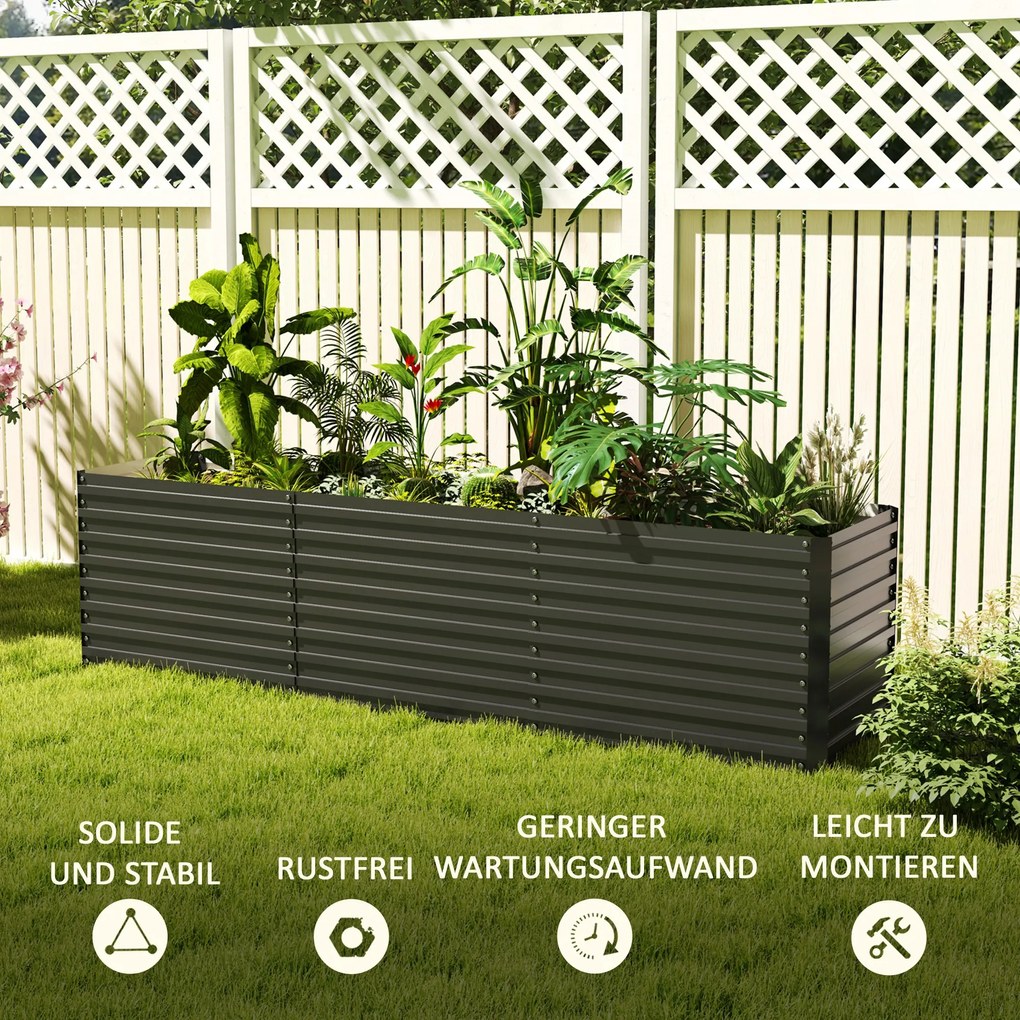 Outsunny Wysokie Grządki, otwarte dno, malowana proszkowo stal, 240 x 60 x 60 cm, Ciemnoszary