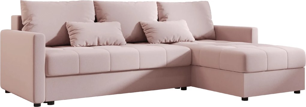 Rozkładany, dwustronny narożnik do salonu VENORIA 220x143 cm, pudrowo różowy + 2 poduszki GRATIS