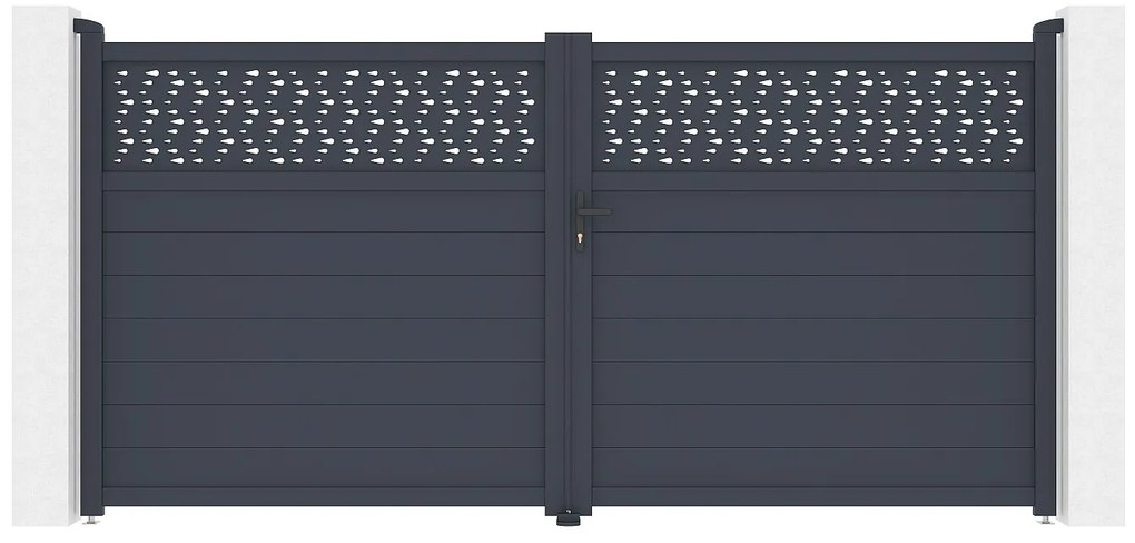 Brama elektryczna rozwierna półpełna z antracytowego aluminium z wzorem szer. 355 x wys. 182 cm - BAZIO