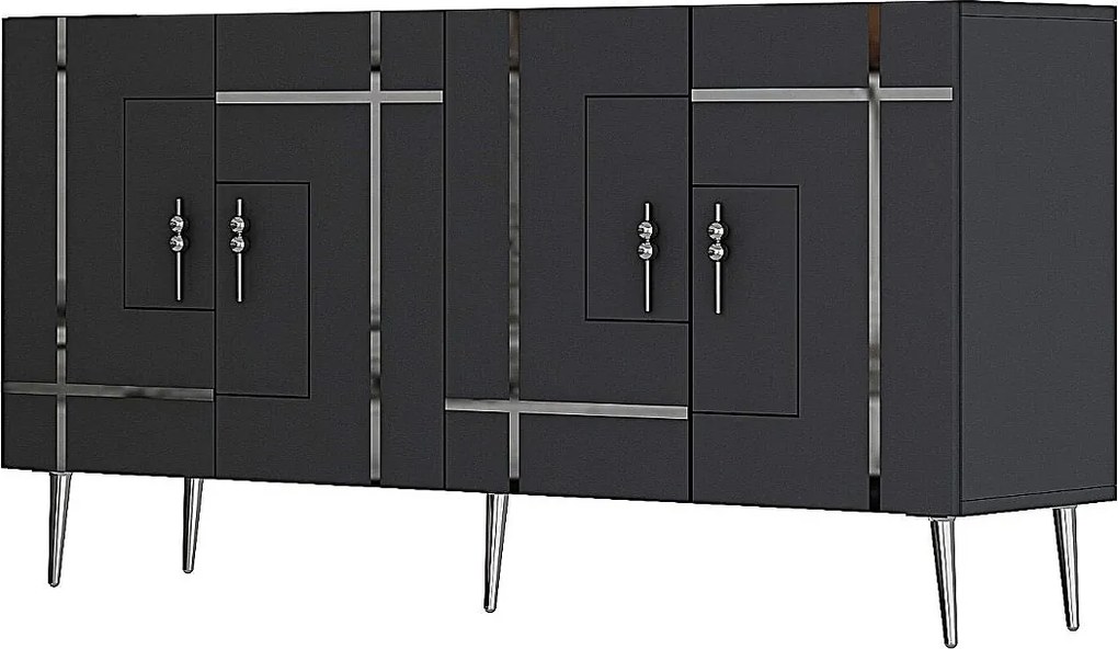 Komoda – 150 cm – Antracyt i srebro – Melamina