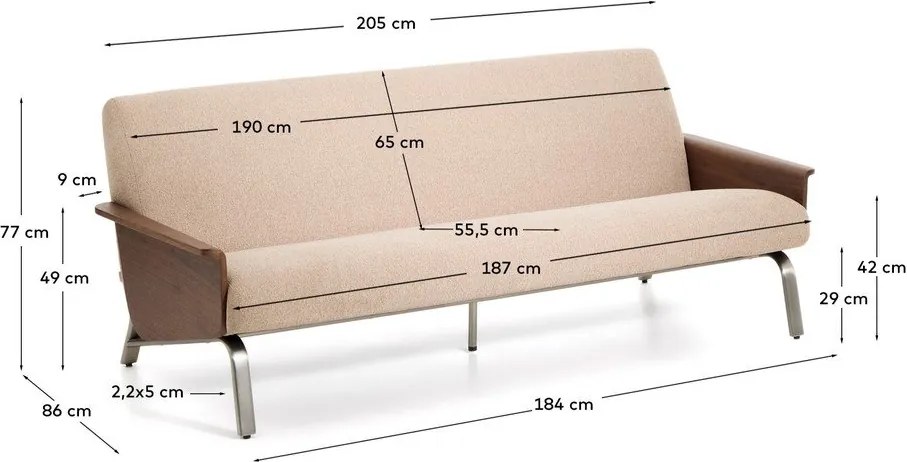 Jasnobrązowa sofa z tkaniny szenilowej 205 cm Amsen – Kave Home