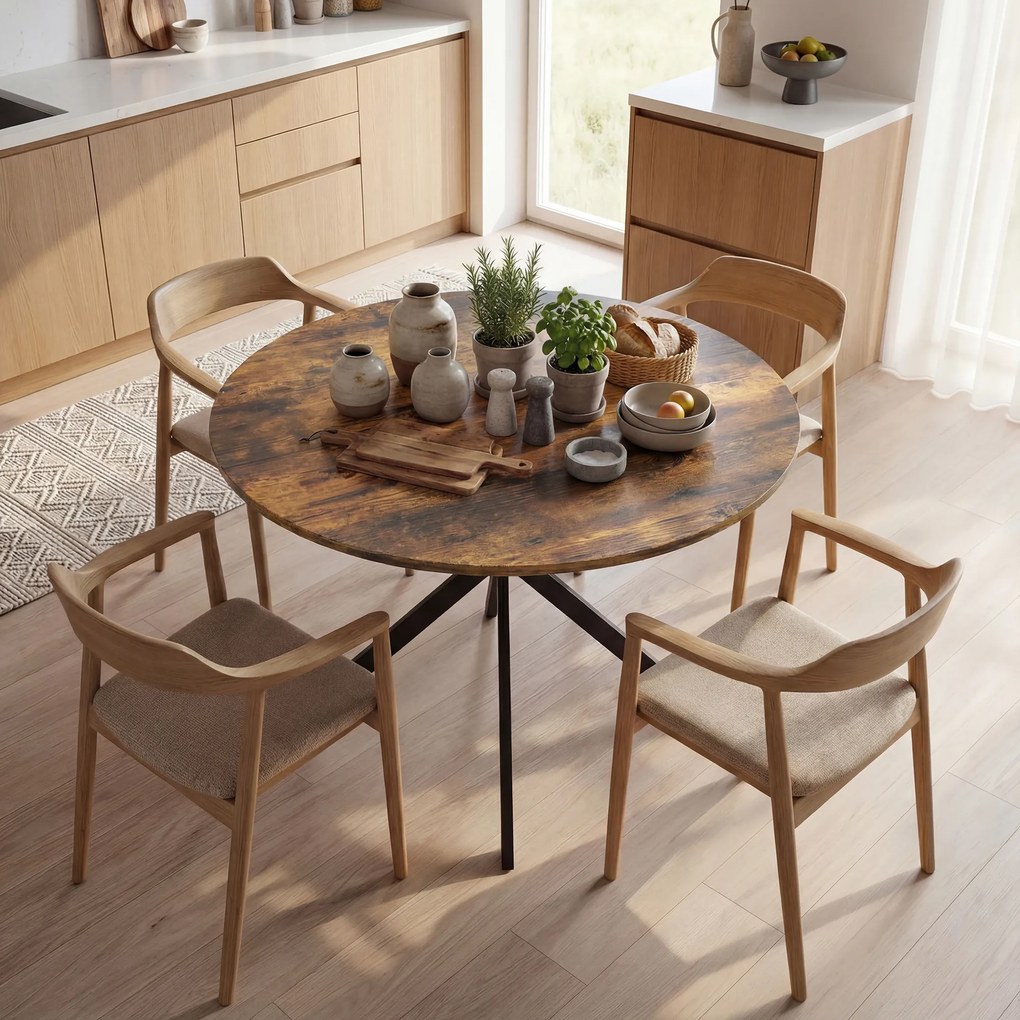 HOMCOM Okrągły stół jadalniany dla 4 osób, stół kuchenny w stylu industrialnym ze stalowymi nogami, do jadalni, kuchni, Rustykalny-Brąz | Aosom PL