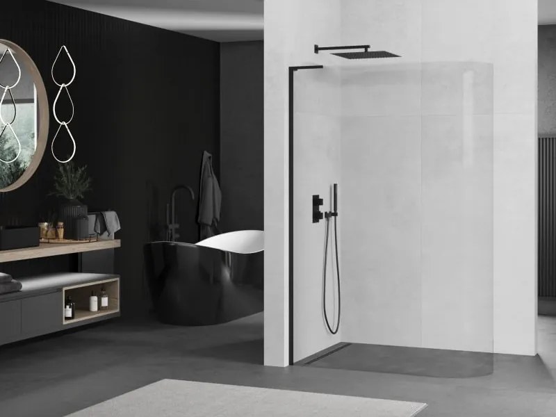 Mexen Kioto-R L ścianka prysznicowa zaokrąglona Walk-in 90 x 200 cm, transparent, czarna - 800-090-103-70-06
