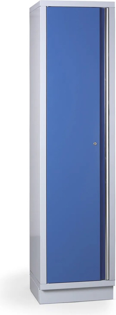 Wąska szafa warsztatowa G2, 4 półki, zamek, 600 × 458 × 2000 mm, niebieski