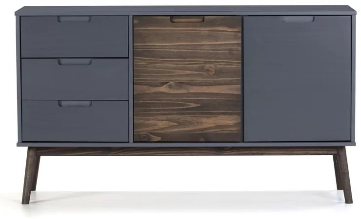 Antracytowa/ciemnobrązowa niska komoda z litego drewna sosnowego 140x80 cm Nussa – Marckeric
