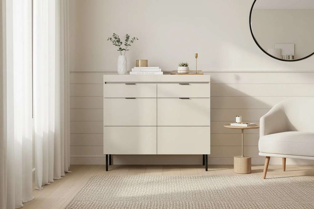 Komoda dwudrzwiowa Sentia 105 cm z dwoma szufladami - kaszmir / czarny