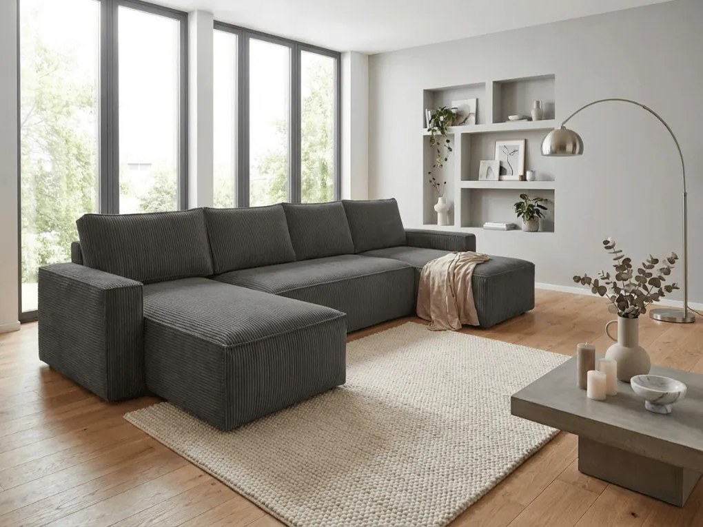 PROMOCJA Ciemnoszary narożnik w kształcie litery U SMART COSARO 295x140 cm II. jakość