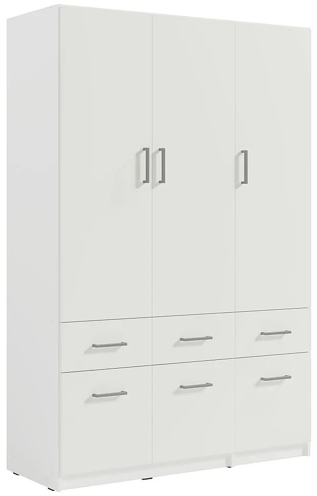 Szafa 3-drzwiowa z 6 szufladami - szer. 136 cm - Biały - BELOMY