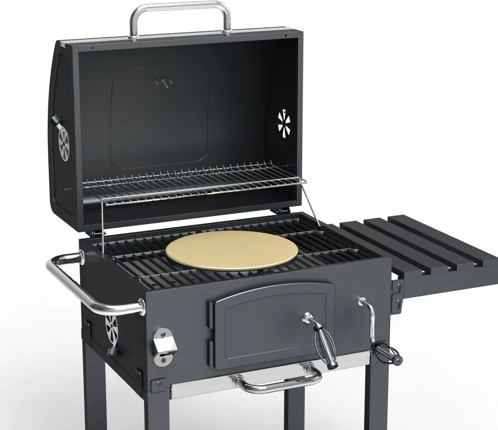 Avenberg Grill wielofunkcyjny BBQ Genius + ruszt żeliwny + kamień do pizzy, 70 x 103 x 105 cm