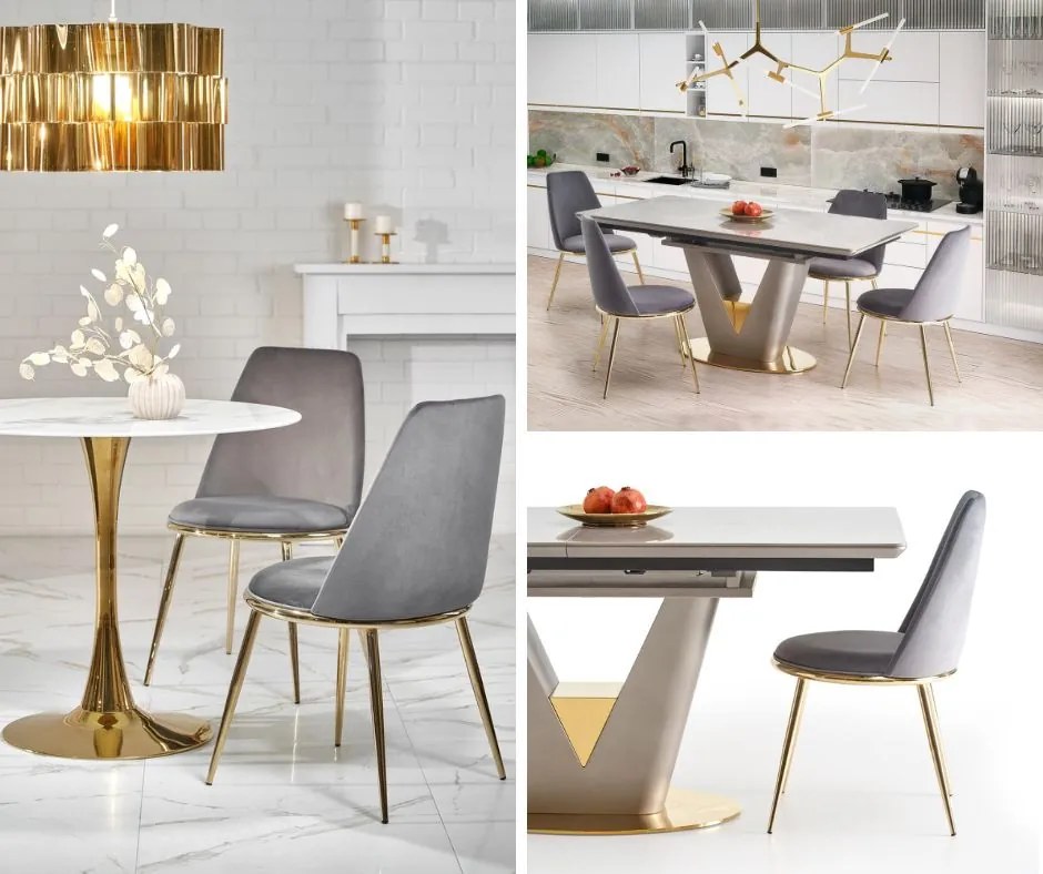 Velvetowe krzesło na złotych nogach K460