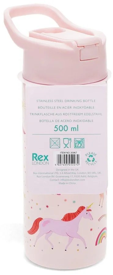 Jasnoróżowa butelka dla dzieci ze stali nierdzewnej 500 ml Unicorn – Rex London