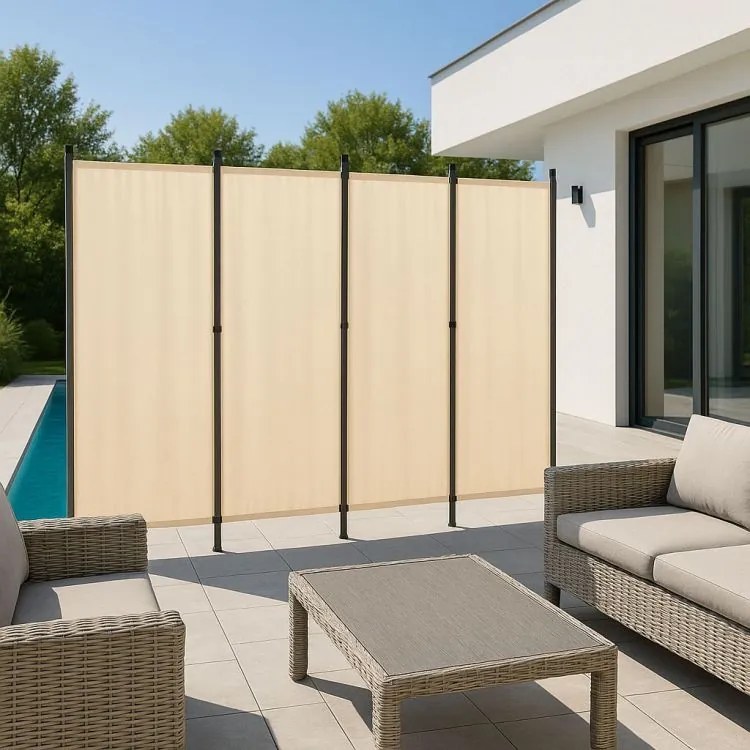 Parawan ogrodowy składany AW-022, 167x216 cm, 4-panelowy, kolor beżowy