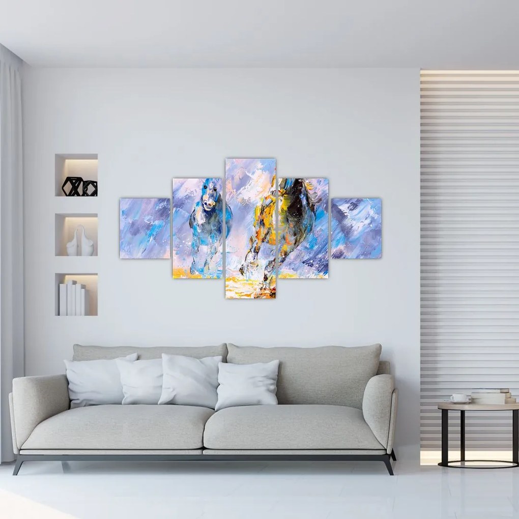 Obraz biegnących koni, obraz olejny (125x70 cm)