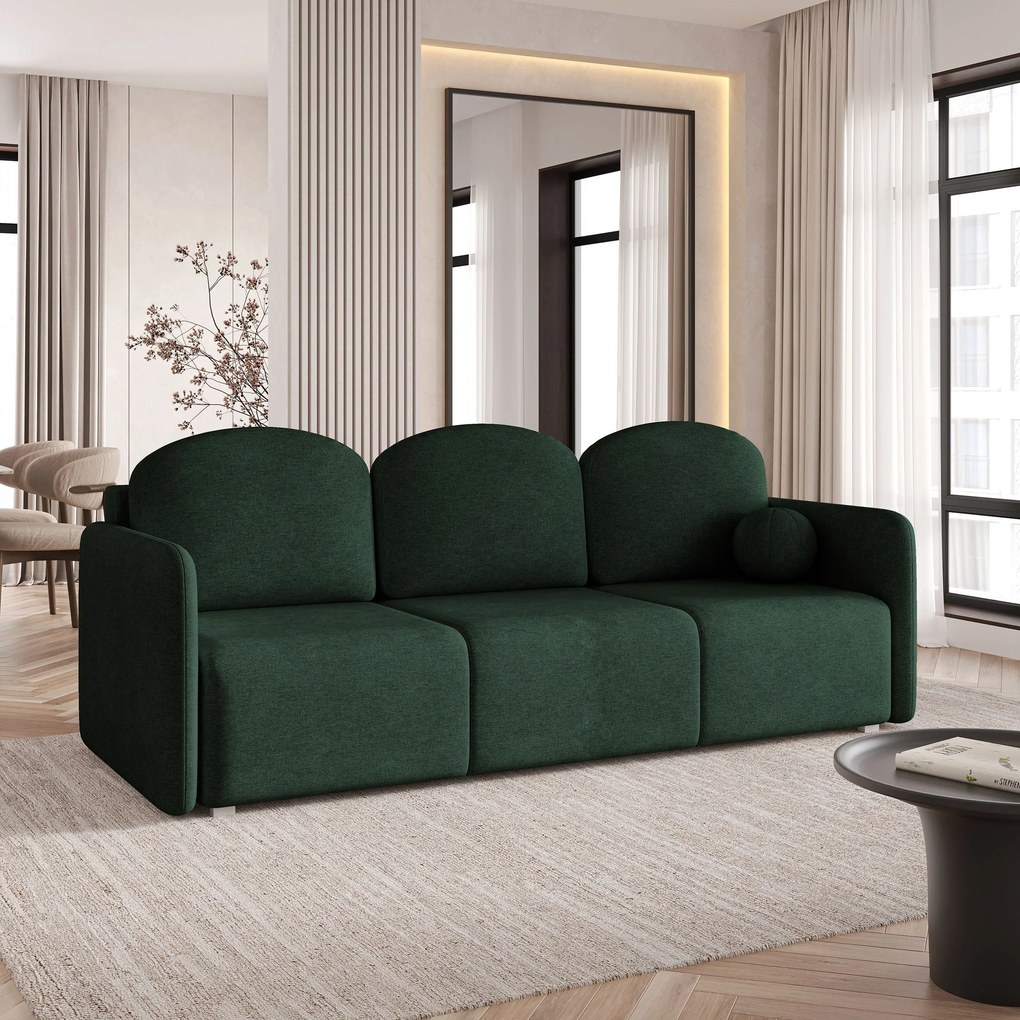 Masseno Sofa SUVI III z funkcją spania i pojemnikiem na pościel, Rozkładana sofa - Zielony, NEVE 37