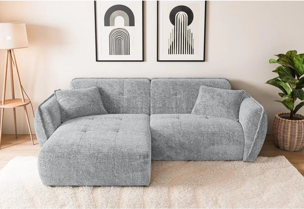 Jasnoszary narożnik z tkaniny szenilowej (lewostronny/z szezlongiem) Nelia – Ropez