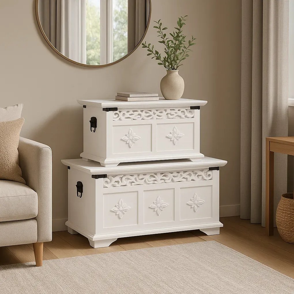 Zestaw dwóch białych skrzyń na pościel S1-C45