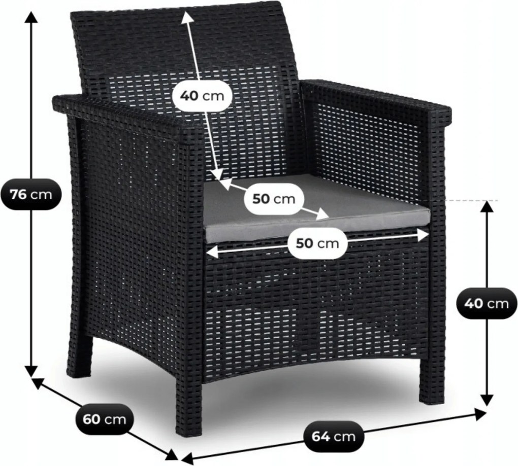 Zestaw mebli ogrodowych Selvo 089 - sofa 2-osobowa, 2 fotele i stolik kawowy, czarny/szary