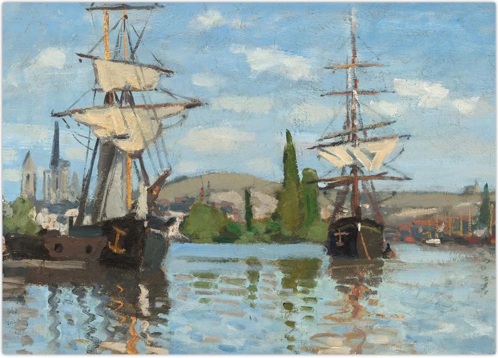 Obraz na szkle - Claude Monet, Ships Riding on the Seine at Rouen, reprodukcje (70x50 cm)