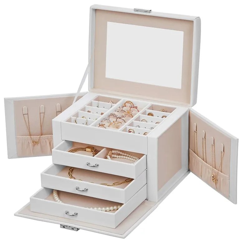 Szkatułka z lustrem KARINA, 22,5x17,5x16,5cm, biała SongmicsHome