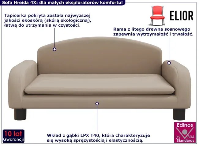 2-osobowa sofa dziecięca cappuccino - Hreida 4X