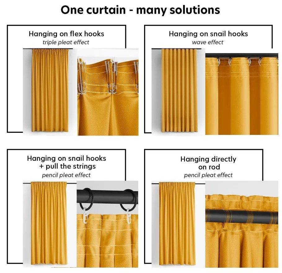 Musztardowa aksamitna zasłona częściowo zaciemniająca (dimout) 530x250 cm Velto – Filumi