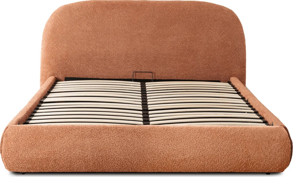 Łóżko Tapicerowane 160x200 cm ROSSO ze Stelażem i Pojemnikiem Dwuosobowe Boucle Rude