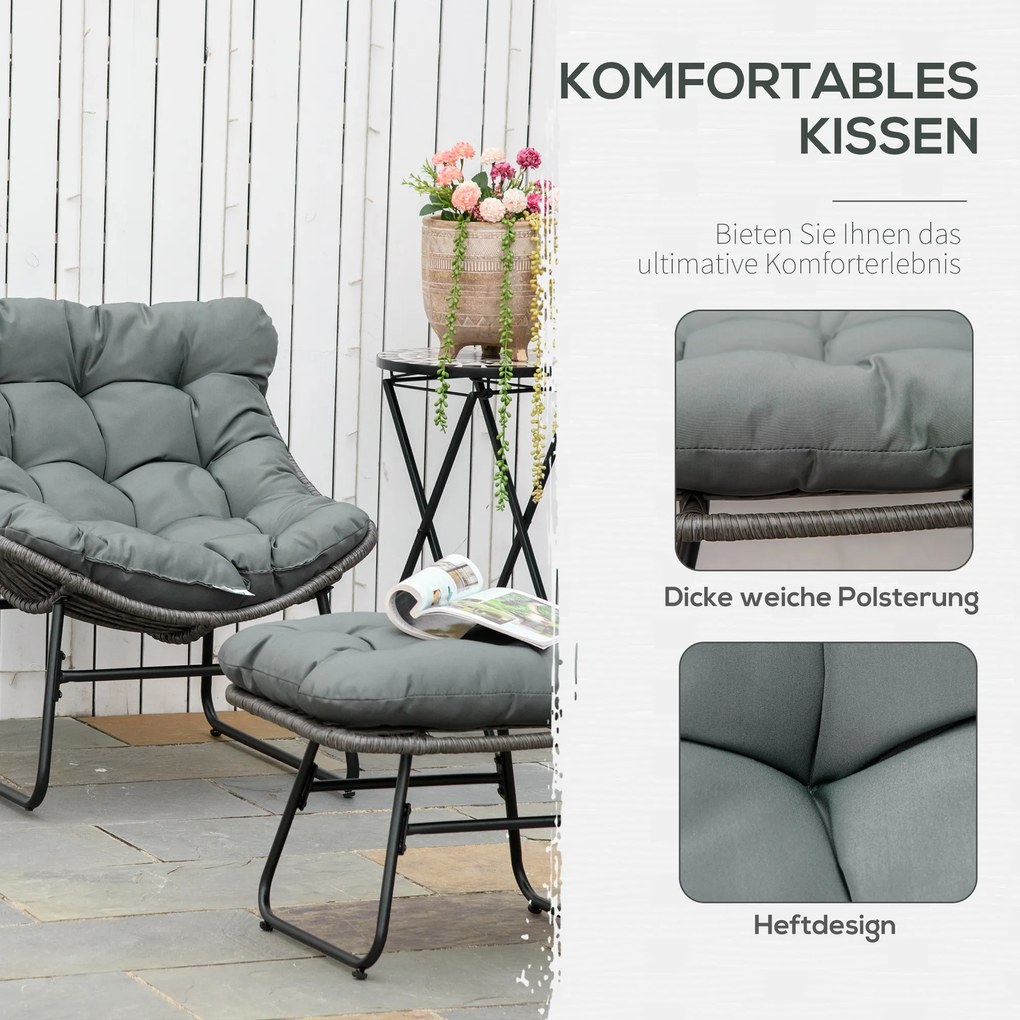 Outsunny zestaw dwóch foteli rattanowych ze taboretem, stal, kolor szary, 69 x 76 x 70 cm