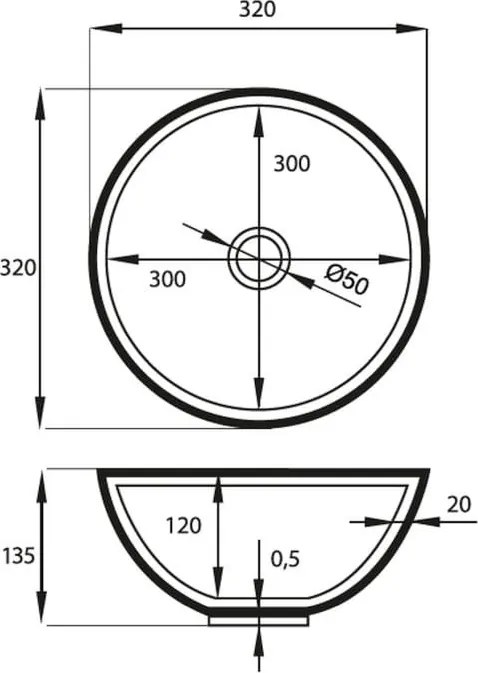 Umywalka ceramiczna nablatowa okrągła biała błyszcząca bez otworu na baterię 32 cm MALO z powłoką easy clean