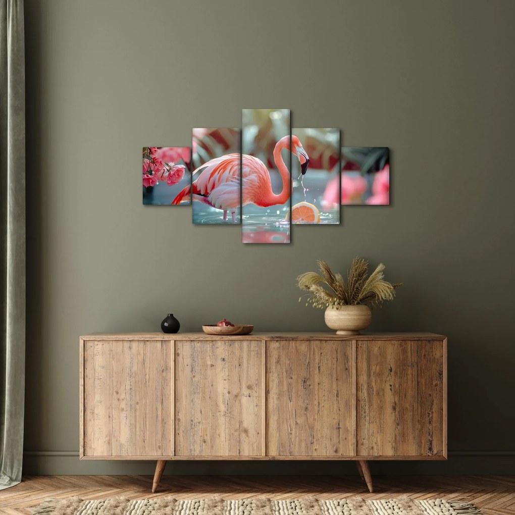 Obraz - Flaming w stawie (125x70 cm)