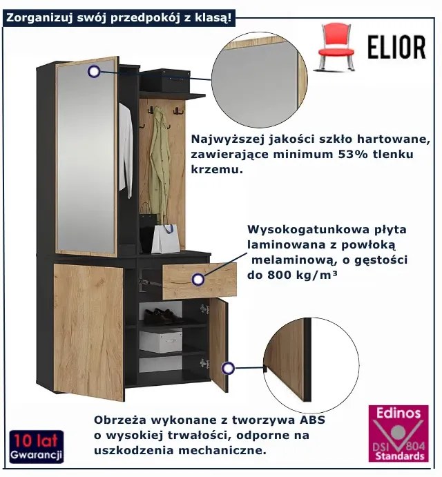 Garderoba do przedpokoju czarny + dąb craft H8-G88