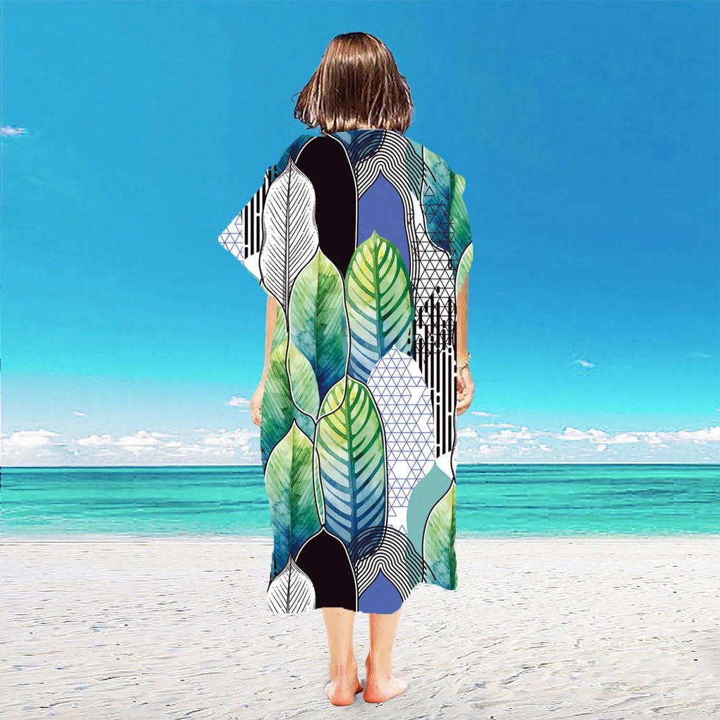 Ponczo plażowe FEATHER zielono-niebieskie 80x145 cm