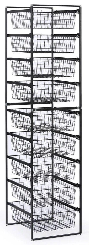 System przechowywania z 4 drucianymi koszami, 450 x 500 x 730 mm, czarny