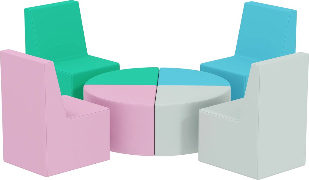 AIYAPLAY 8-częściowy zestaw klocków z pianki dla dzieci z funkcją stolika i siedzisk, miękkie klocki z materiału PU, wielokolorowe | Aosom PL
