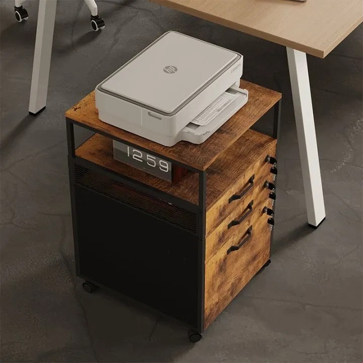 Mobilny kontener biurowy 2 szuflady z zamkami na klucz 42,1 x 43,9 x 68,8 cm dąb rustykalny loft