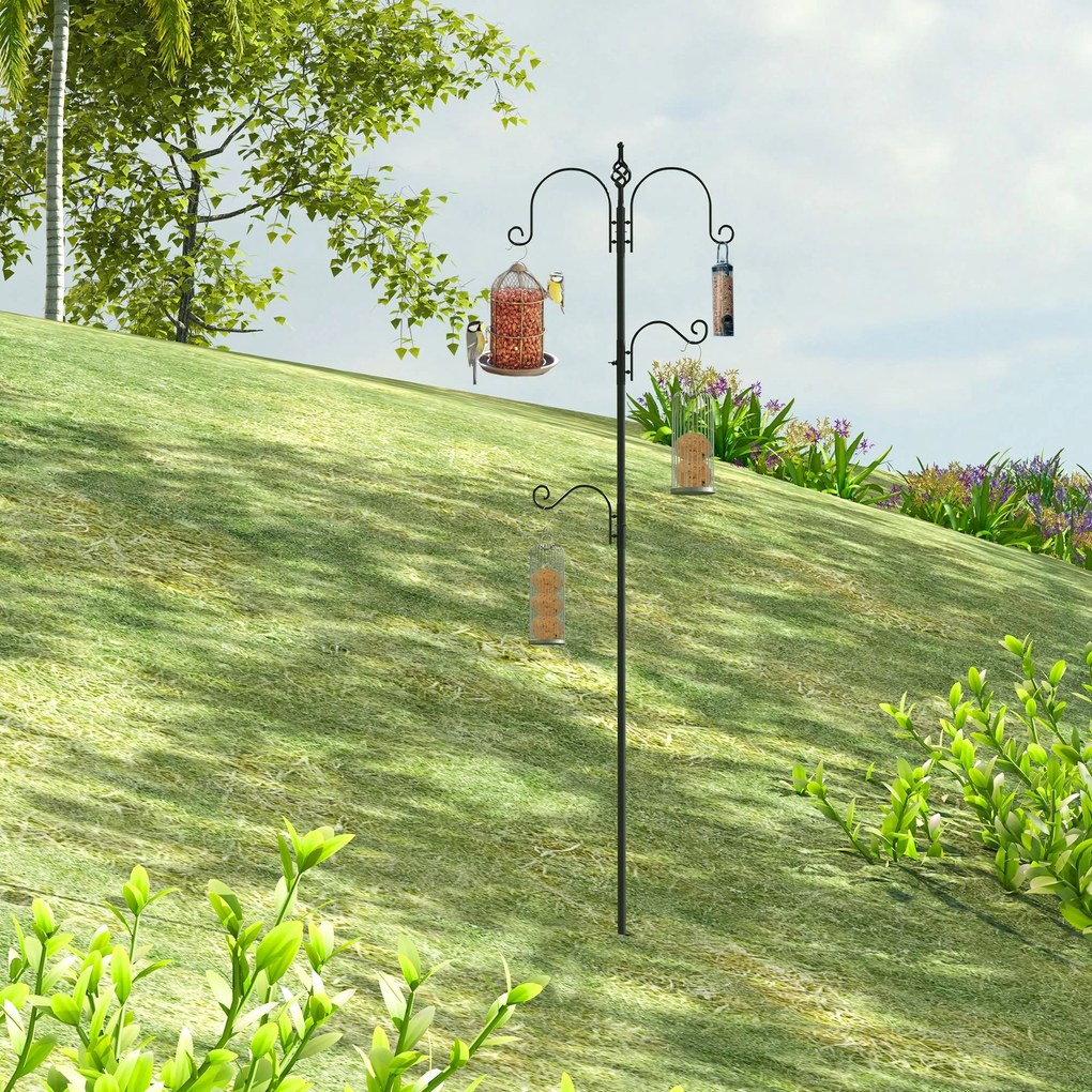 Stacja karmienia ptaków PawHut, zewnętrzny rozdzielacz pokarmu, 4 haczyki, Stal, Czarny