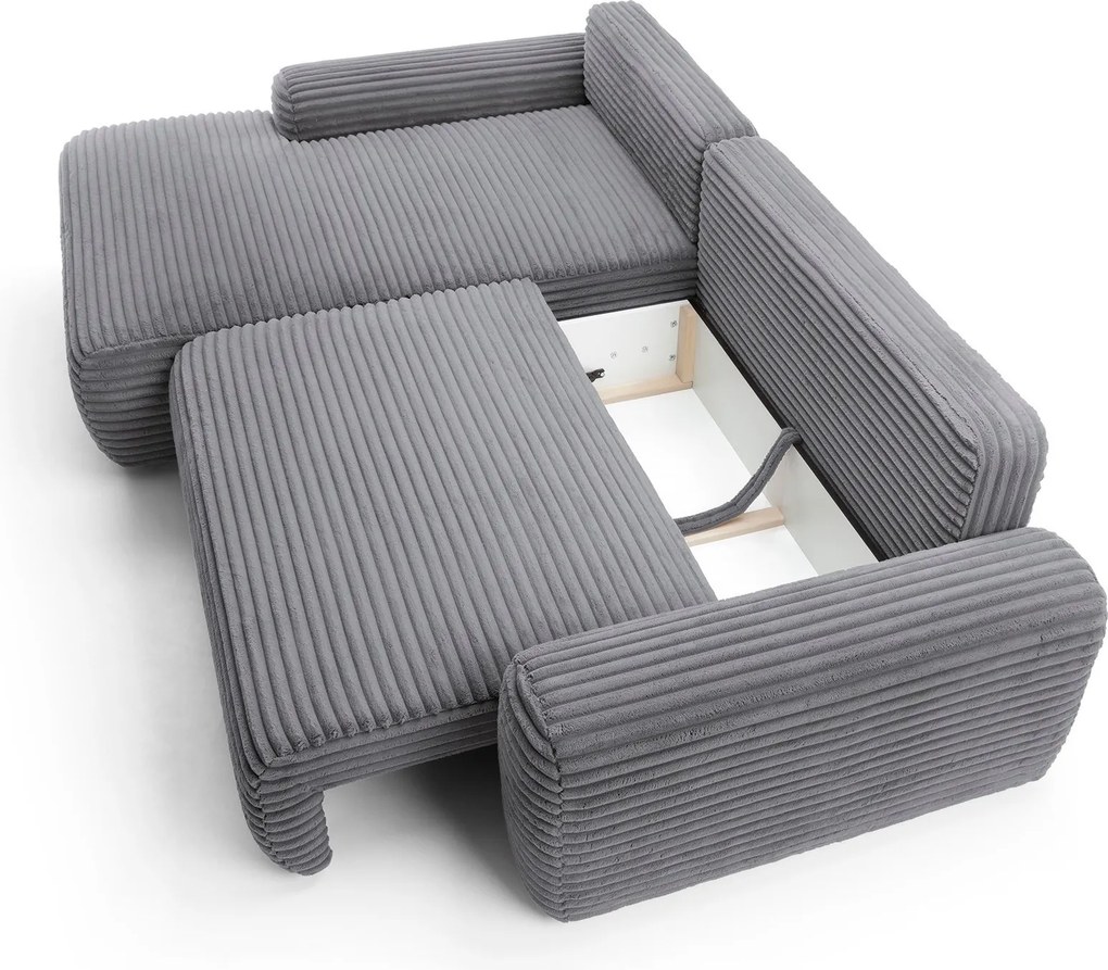 Masseno Narożnik OSSO z funkcją spania i pojemnikiem na pościel Narozniki L, Rozkładana sofa - Szary, AMBIENCE 19