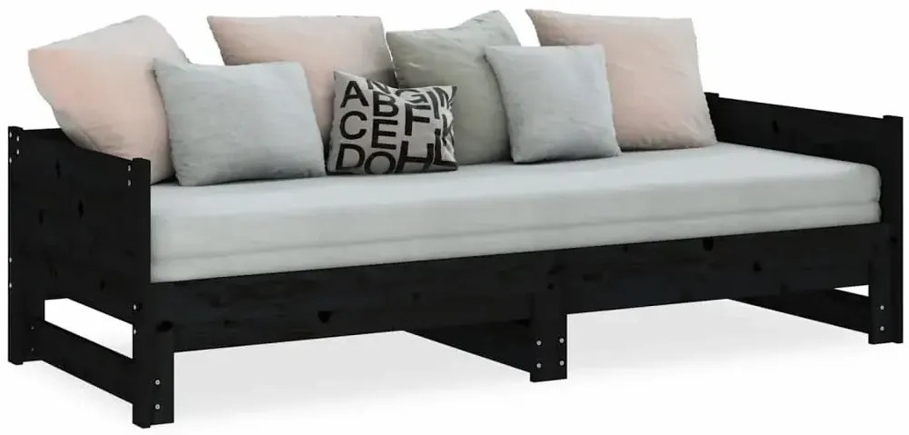 Czarne łóżko rozkładane z litego drewna 2x(80x200) cm - Eluwin 3X